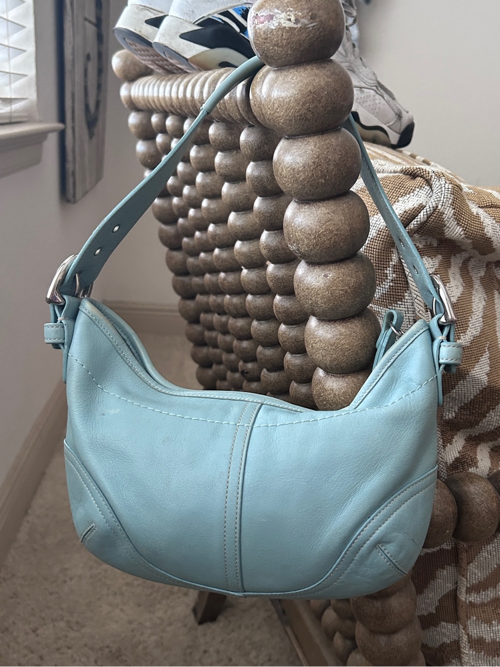 Vintage Coach Classic Soft Leather Shoulder Bag in Light Blue